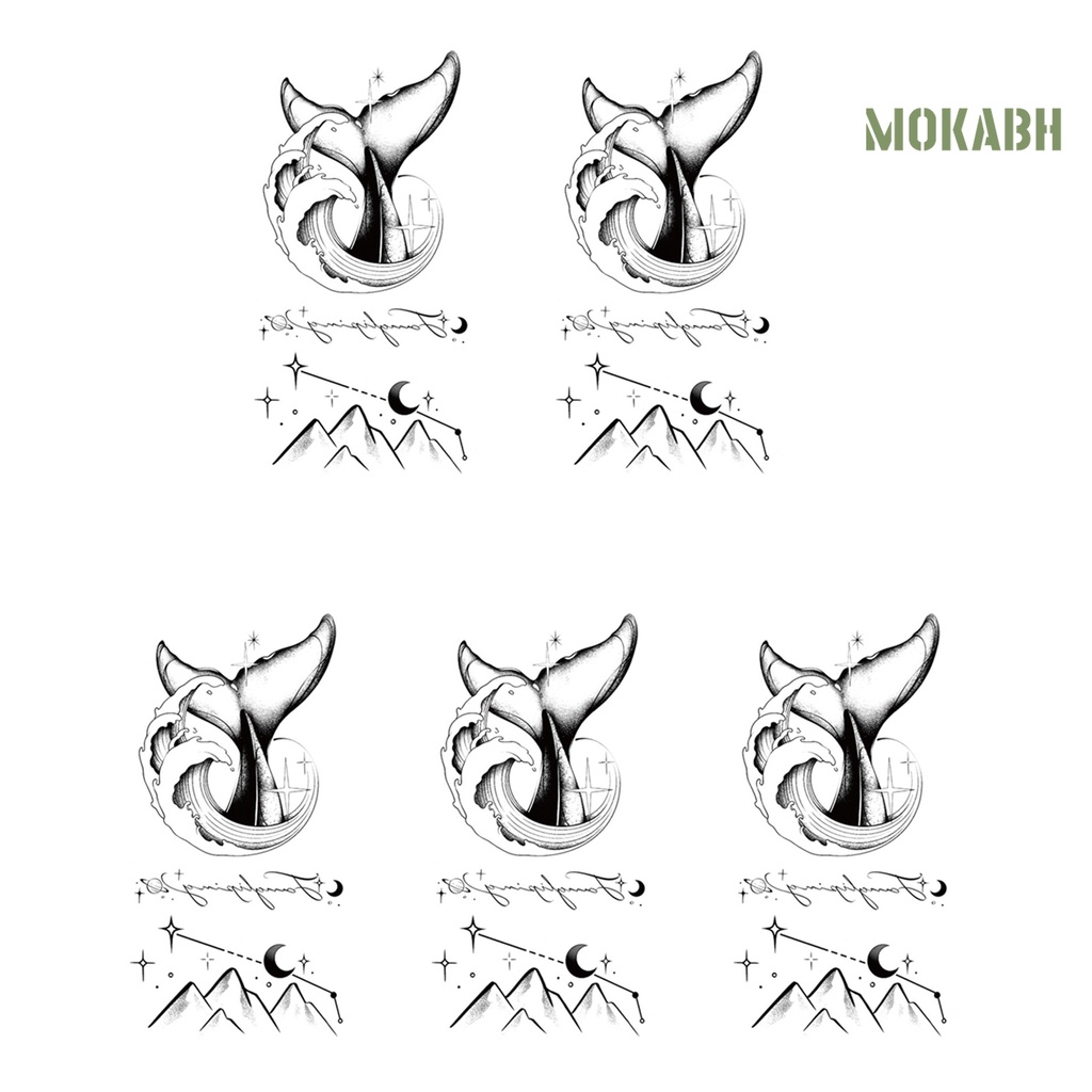 Set 5 Hình Xăm Dán Họa Tiết Trắng Đen Không Phai Màu Có Thể Tháo Rời