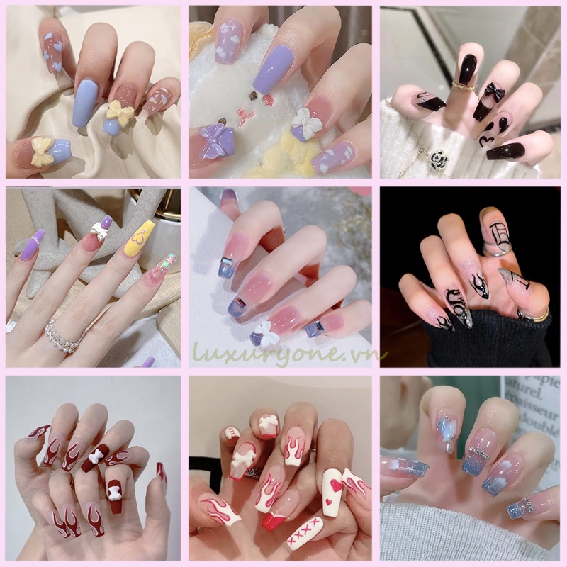 Set 24 Móng Tay Giả Bằng Acrylic Có Keo Dán Dành Cho Trẻ Em 2021
