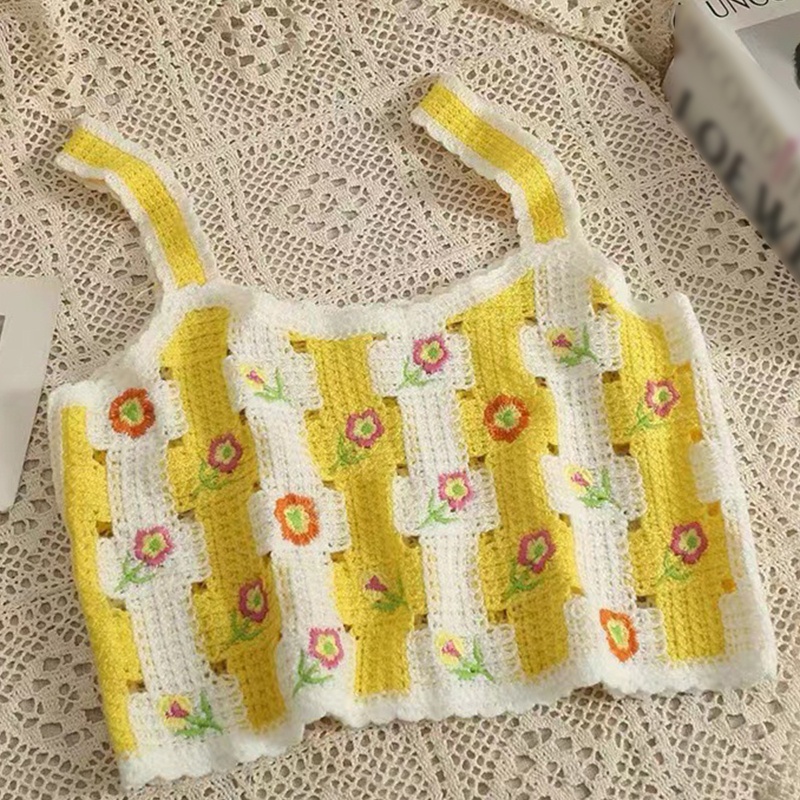 Áo Tank Top Dệt Kim Không Tay Thêu Hoa Thời Trang Ngọt Ngào Dành Cho Nữ