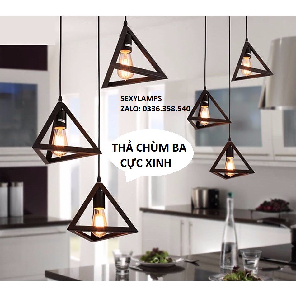 Đèn thả chùm ba đèn trang trí hình học tam giác