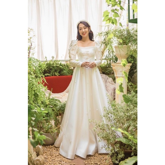 ĐẦM NÀNG DÂU CỔ U TAY PHỒNG ĐÍNH Hạt CAO CẤP full size S/M/L/XL