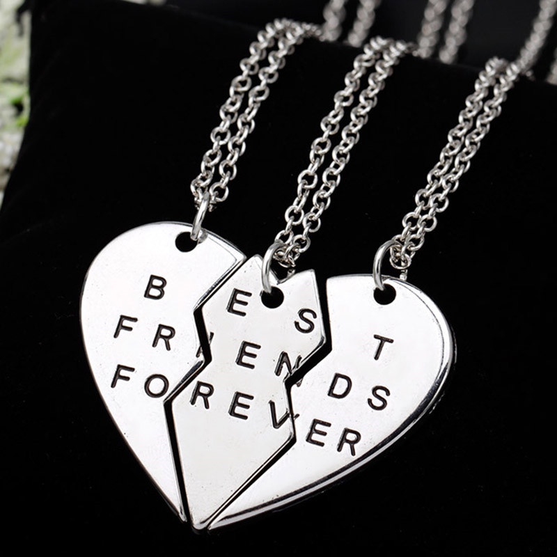 Y●Set 3 Vòng cổ Tình Bạn Mặt Trái Tim Vỡ Khắc Chữ Best Friends Forever Thời Trang