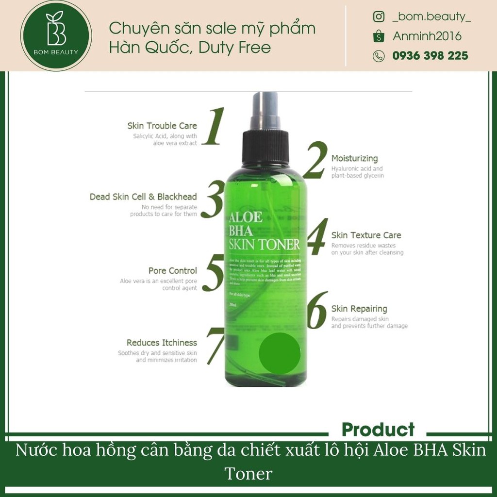 Nước hoa hồng chiết xuất lô hội Benton Aloe BHA Skin Toner