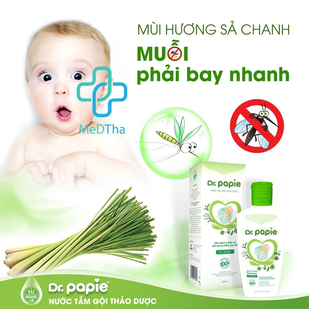 Nước Tắm Thảo Dược Dr Papie Cho Bé - Giúp làm sạch da, ngừa rôm sảy, mụn nhọt an toàn cho bé (230ml) [Chính hãng]