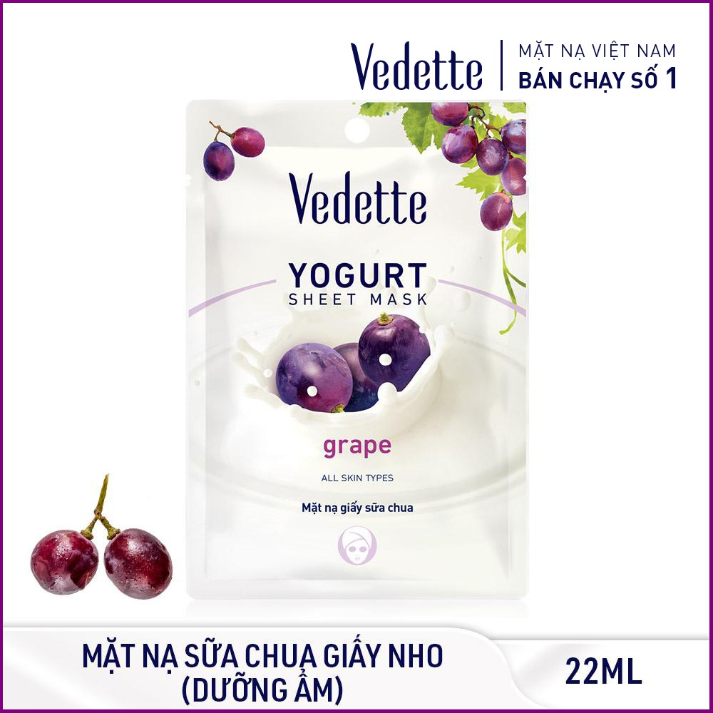 🥦 MẶT NẠ GIẤY SỮA CHUA NHO 22ml VEDETTE - LÀM ẨM & TƯƠI TRẺ LÀN DA - TPM042