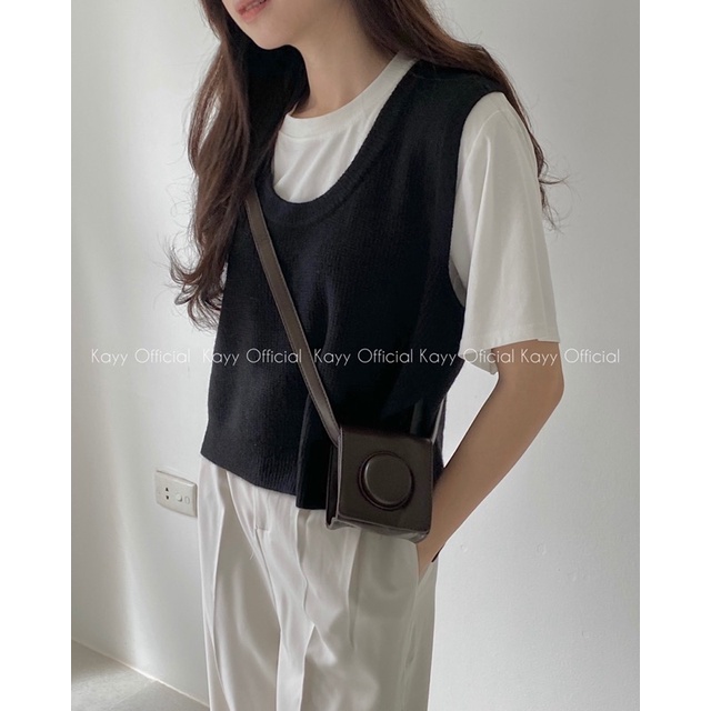 Áo gile len xẻ tà dáng lửng cổ tròn _ Glct (Ảnh thật)