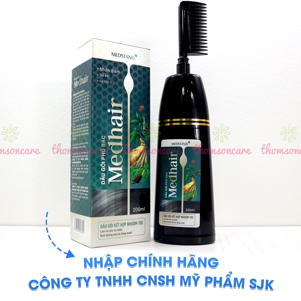 Dầu gội phủ bạc MedHair từ Hà Thủ Ô, Hương Nhu cùng Nhân Sâm giúp tóc đen, mềm mượt óng ả sau 1 lần gội - Chai 200ml