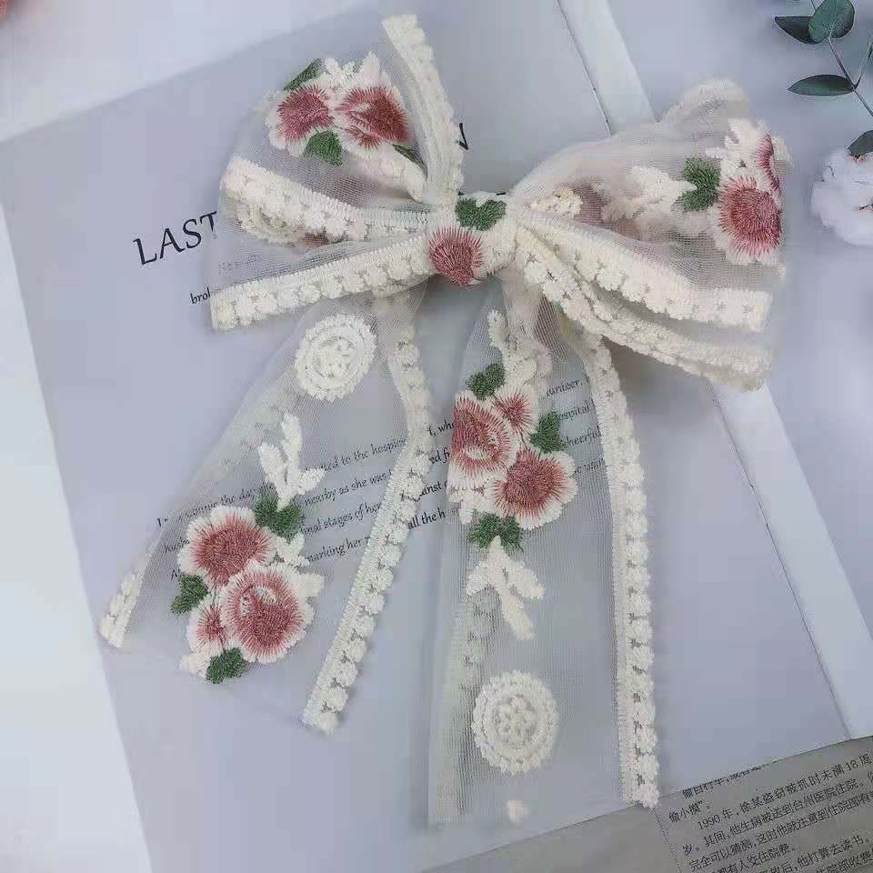 Kẹp Tóc Nơ Thêu Hoa Hồng Ngoại Cỡ Dành Cho Bé Gái 2022