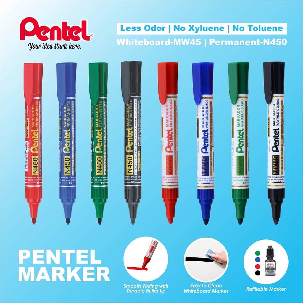 Bút Dạ Bảng Pentel MW45 | Thiết Kế Xoay Có Thể Thay Mực | Màu Mực Sáng, Đậm, Dễ Lau Chùi