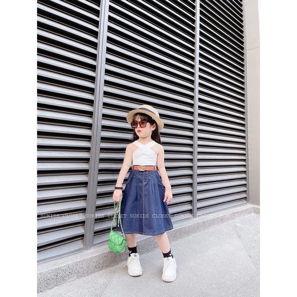 Set áo chéo cv jean dáng dài cho bé gái 14-38kg