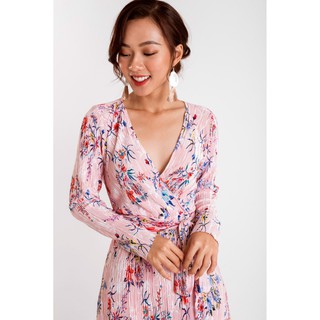 Đầm chéo ngực hoa dập ly EDINI