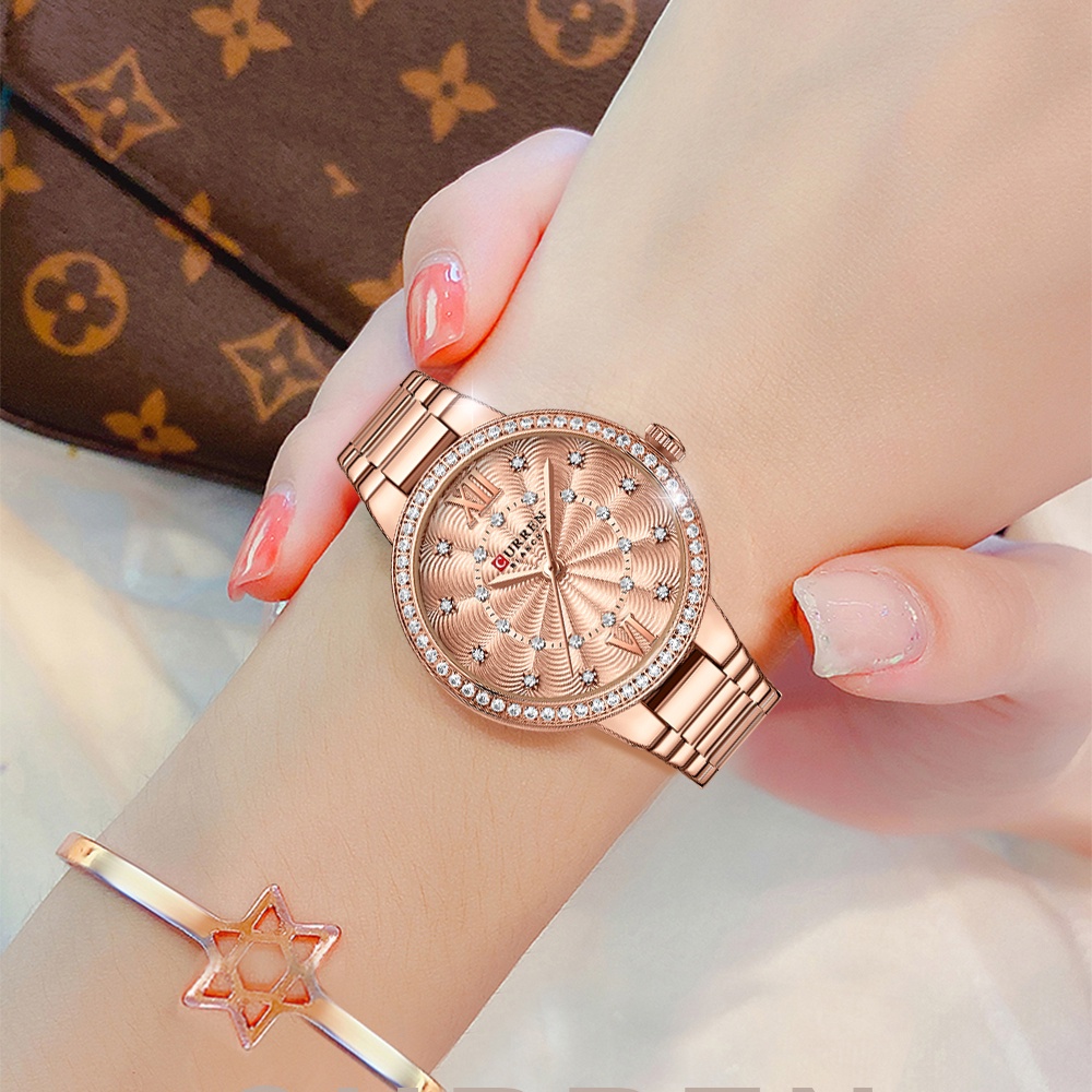 Đồng Hồ Quartz CURREN 9085 Đính Đá Chất Liệu Thép Không Gỉ