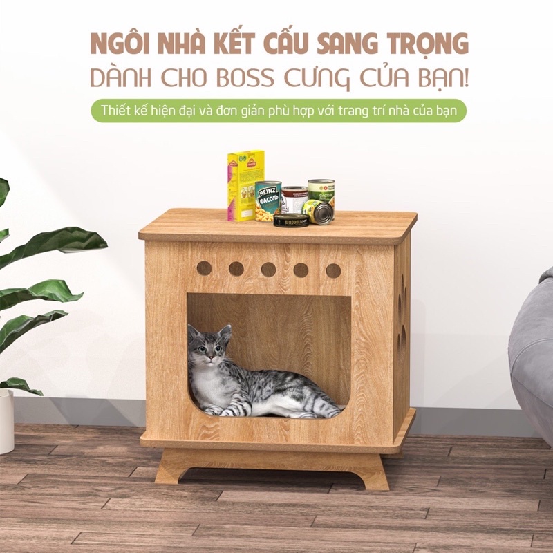 Nhà cho mèo , chuồng gỗ cho mèo có nhiều mẫu cửa cho bạn lựa chọn
