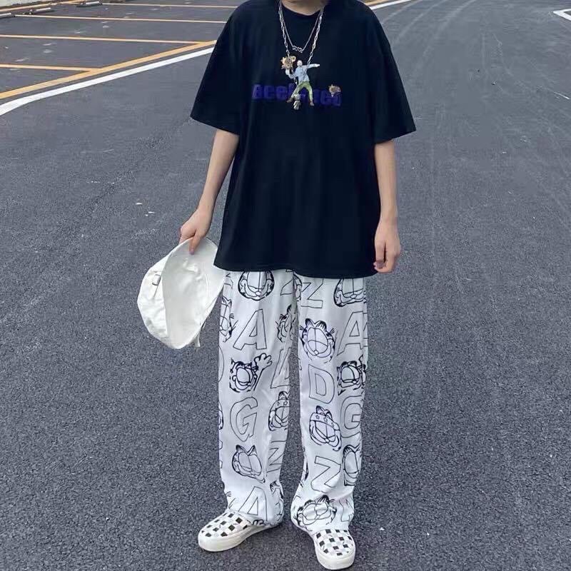 Quần Ống Suông Lưng Thun Unisex Hoạ Tiết Chữ