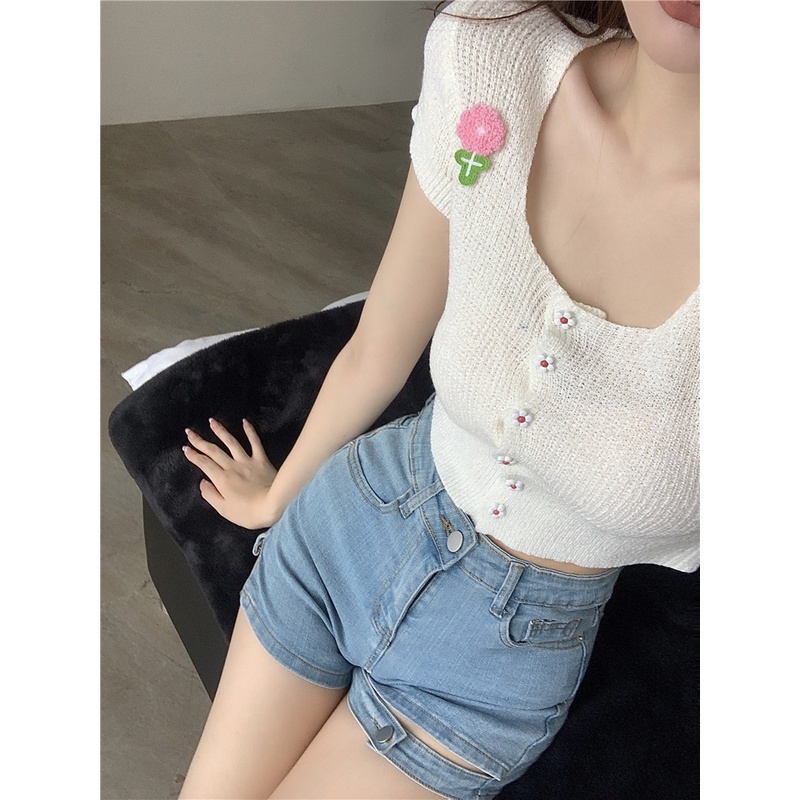 Áo Cardigan Ngắn Tay Cổ Vuông Phong Cách Hàn Quốc Thời Trang Cho Nữ