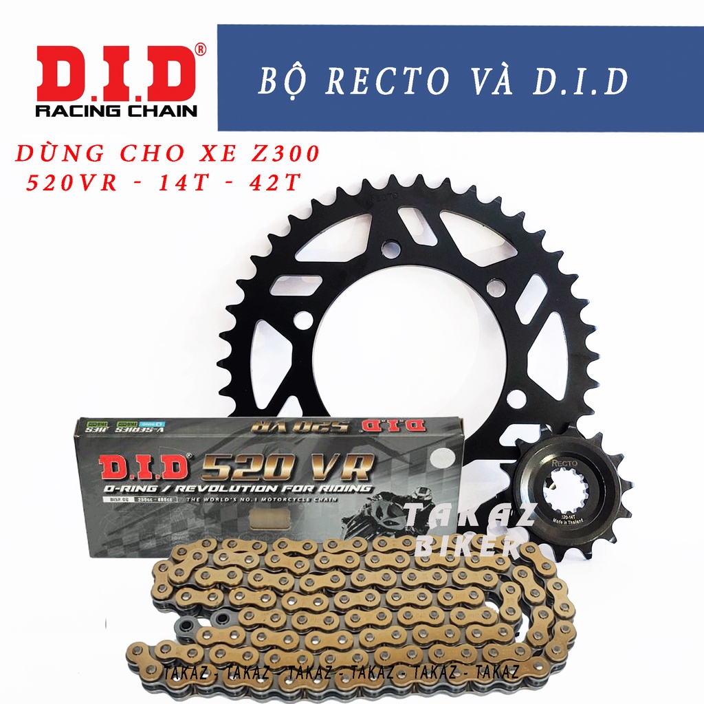 B4 ( Kawasaki Z300 PKL Vàng )Sên Nhông Đĩa Recto và Sên Phốt Cao Su 520RV O-Ring Vàng DID Dùng Cho Xe Kawasaki Z300 PKN