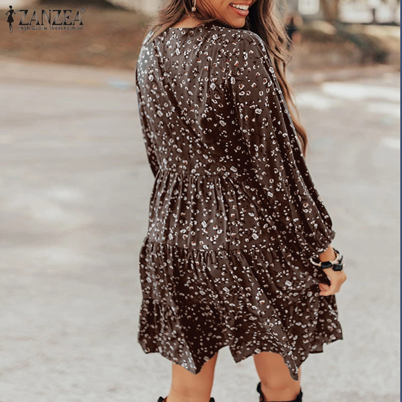 ZANZEA Women's Casual Fashion V-Neck Doll Floral Mid-Length Dress | BigBuy360 - bigbuy360.vn