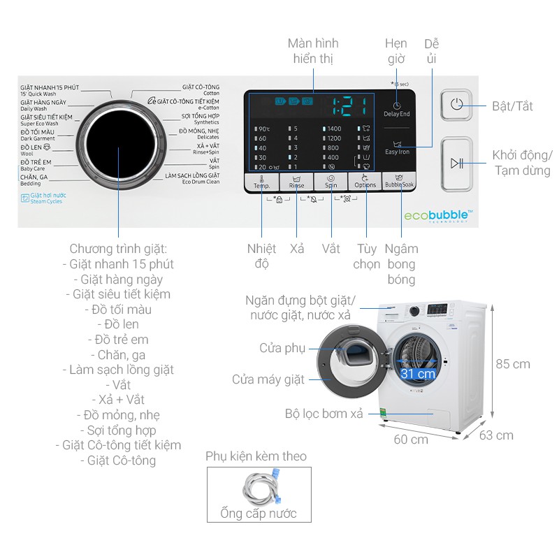 [Mã ELMS5TR giảm 5% đơn 5TR] WW10K54E0UW - Máy giặt Samsung Addwash Inverter 10 kg WW10K54E0UW - HCM