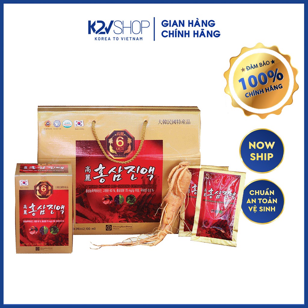 [CHÍNH HÃNG] Nước chiết xuất Hồng sâm Hàn Quốc 6 năm tuổi (70ml x 10 gói x 3 hộp) [K2V Shop]