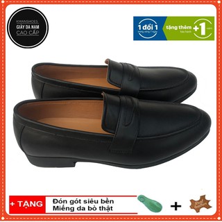 [ Hàng Đẹp ] Giầy Nam Da Thật , Giầy Lười Nam Công Sở Băng Én  Đế 3cm BH 12 Tháng