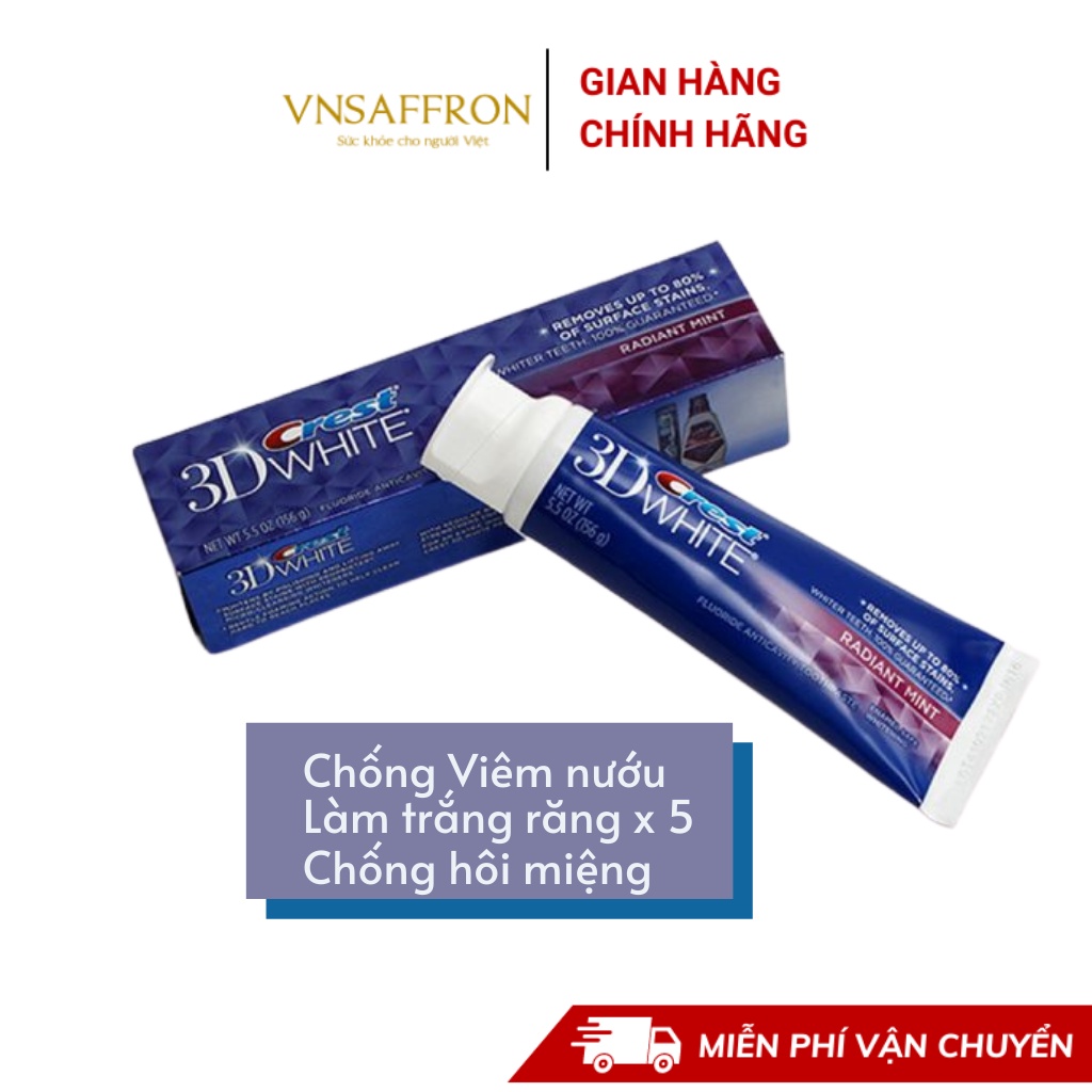 Kem đánh răng làm trắng Crest 3D White Radiant Mint 116gr nhập Mỹ giúp răng trắng, ngừa viêm nướu, hôi miệng