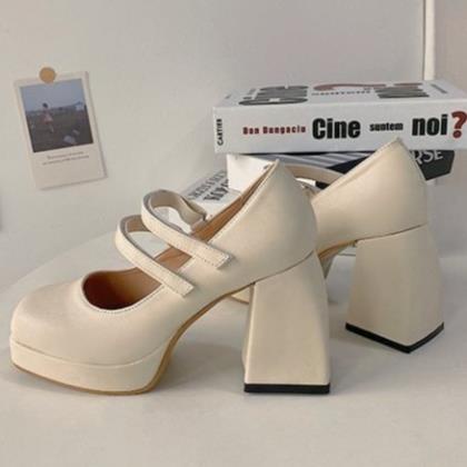 ( FREESHIP) GIÀY LOLITA NỮ ĐẾ CAO 10 PHÂN - Giày đế cao mũi vuông có quai cài phong cách cổ điển/ retro _HU*&