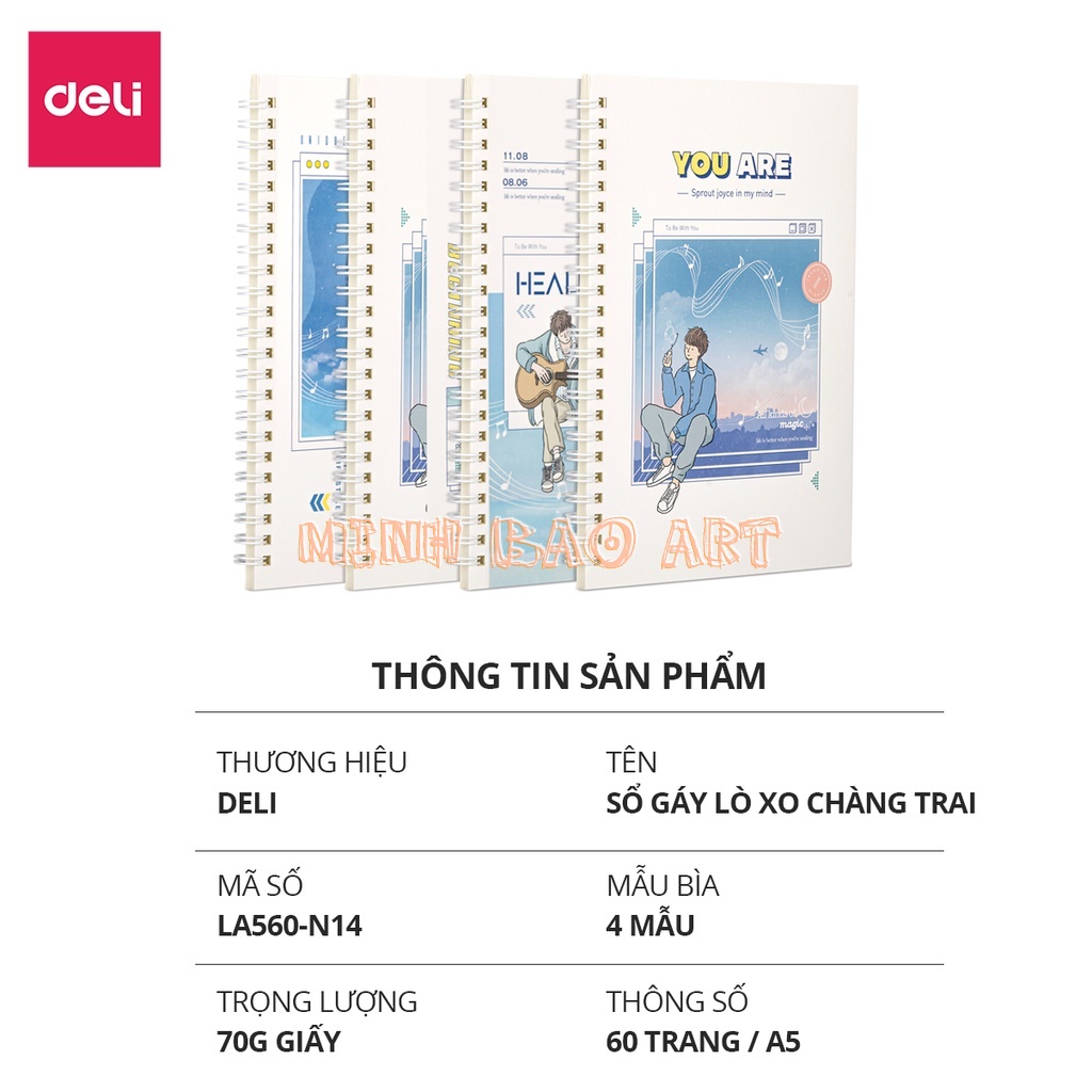 SỔ TAY GHI CHÉP GÁY LÒ XO A5 60 TRANG DELI PHIÊN BẢN VƯƠNG NGUYÊN MỚI - KẺ NGANG - LA560-N14