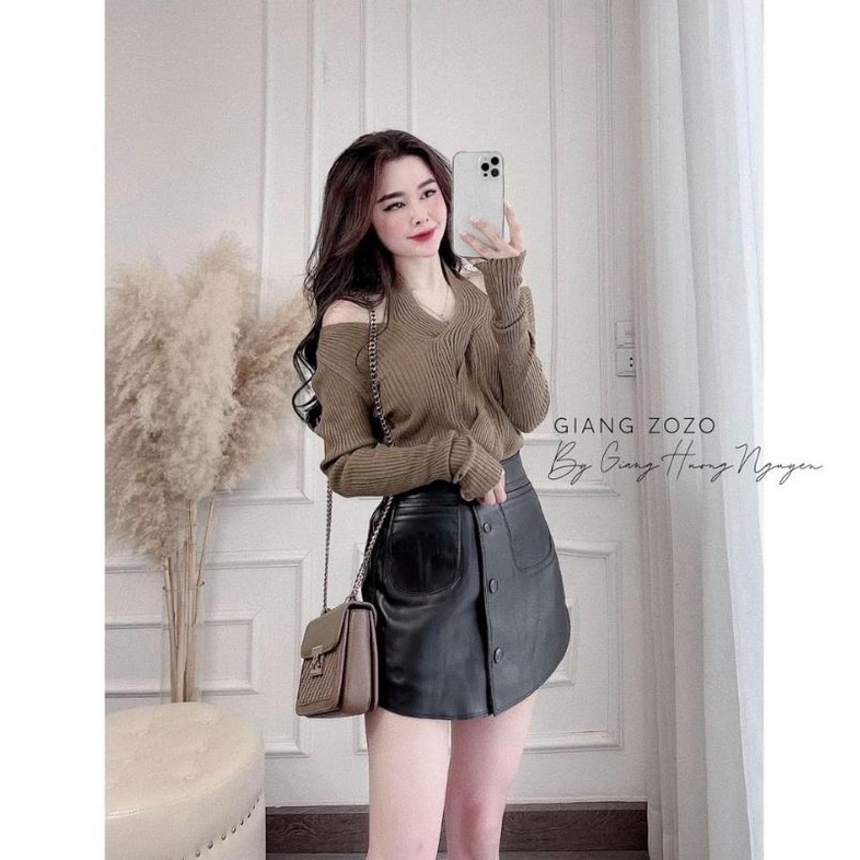 Quần da giả váy túi trước hàng QCL1