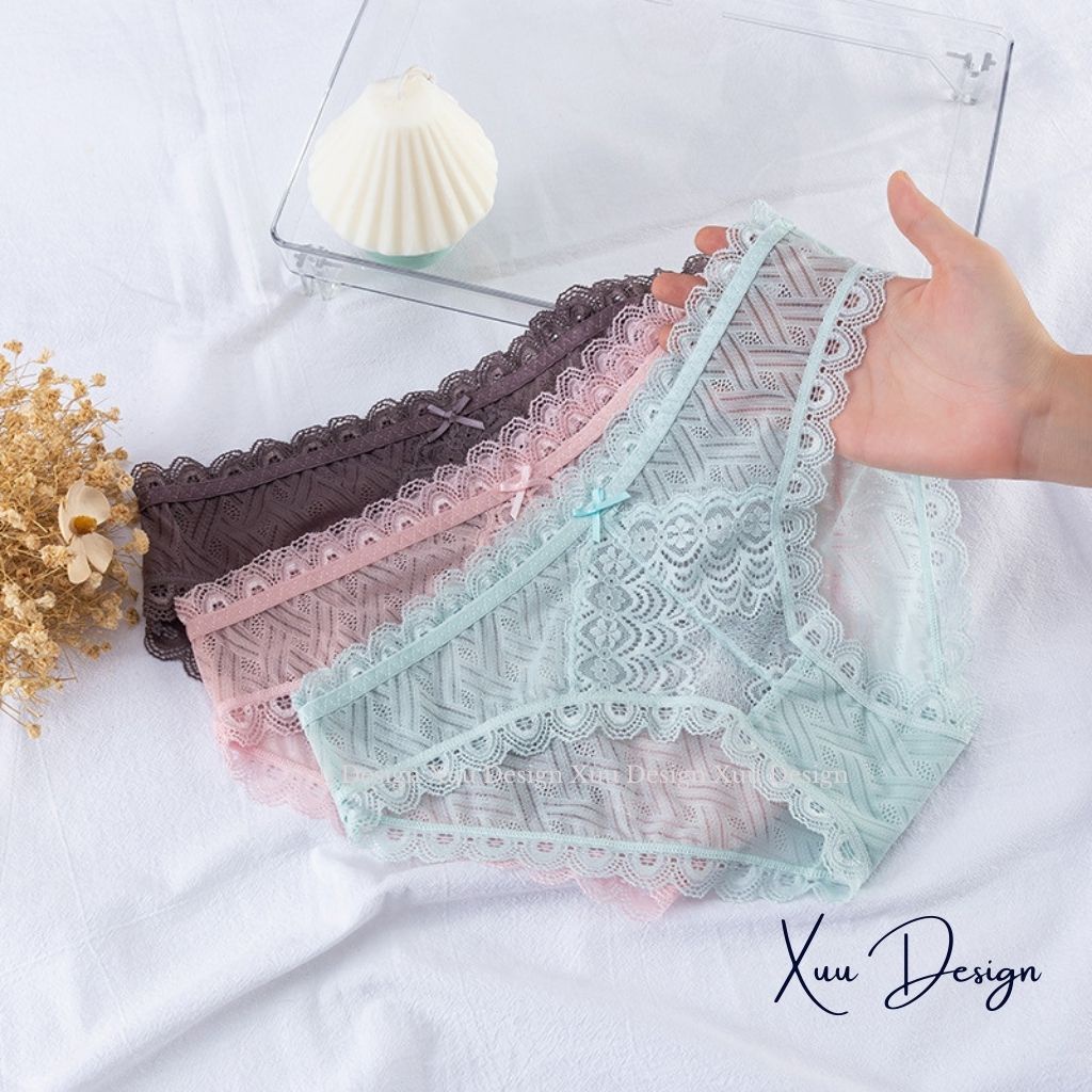 Quần lót ren Wexuu Design vải xuyên thấu sexy gợi cảm đính nơ xinh xắn siêu mỏng quyến rũ - QC125