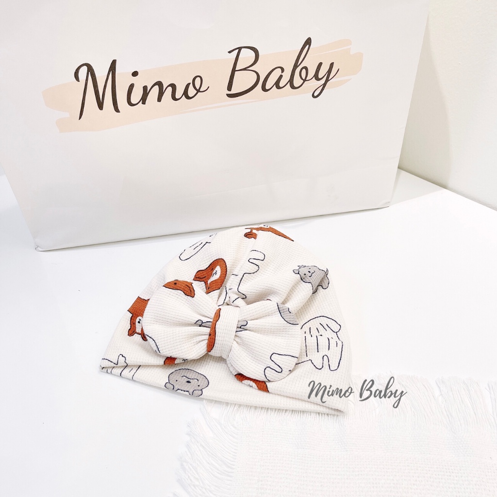 Mũ turban màu trắng họa tiết ba chú cún dễ thương cho bé MTB149 Mimo Baby