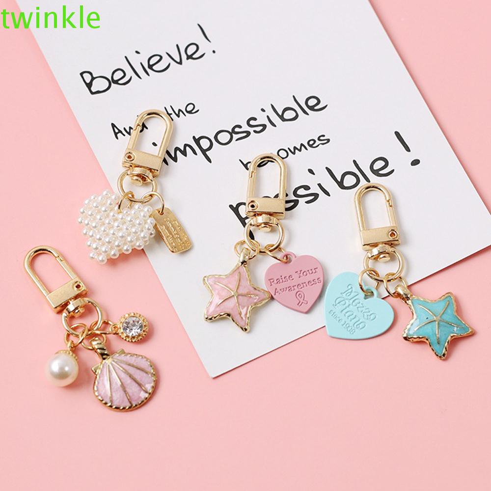 CHARMS Móc Khóa Kim Loại Mặt Trái Tim Và Ngọc Trai Thời Trang