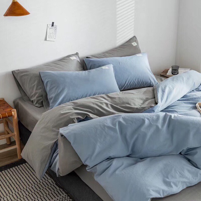 Bộ chăn ga giường TC gam màu xanh Suhali Shop, set 4 món cotton tici đủ size free bo chun | BigBuy360 - bigbuy360.vn