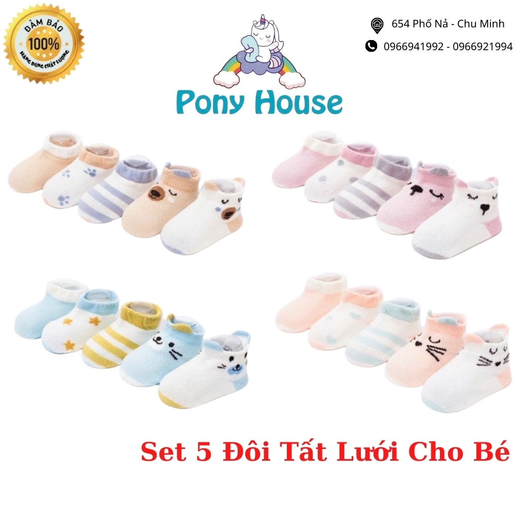 Tất Lưới Cổ Thấp Cho Bé - Set 5 Đôi Tất Lưới Mềm Mại Co Giãn Thoáng Khí Cho Bé Từ Sơ SInh