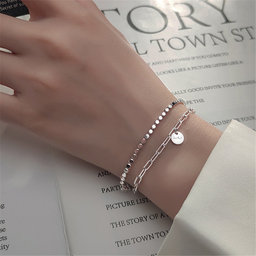 Vòng tay hai lớp mặt hình học phong cách Hàn Quốc dễ phối đồ