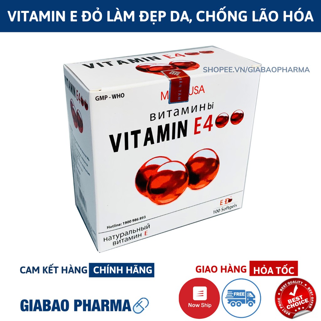 Viên Uống đẹp da Vitamin E Đỏ 4000mcg, Aloe vera 500mg chống lão hóa - Hộp 100 viên chống lão hóa da | Thế Giới Skin Care