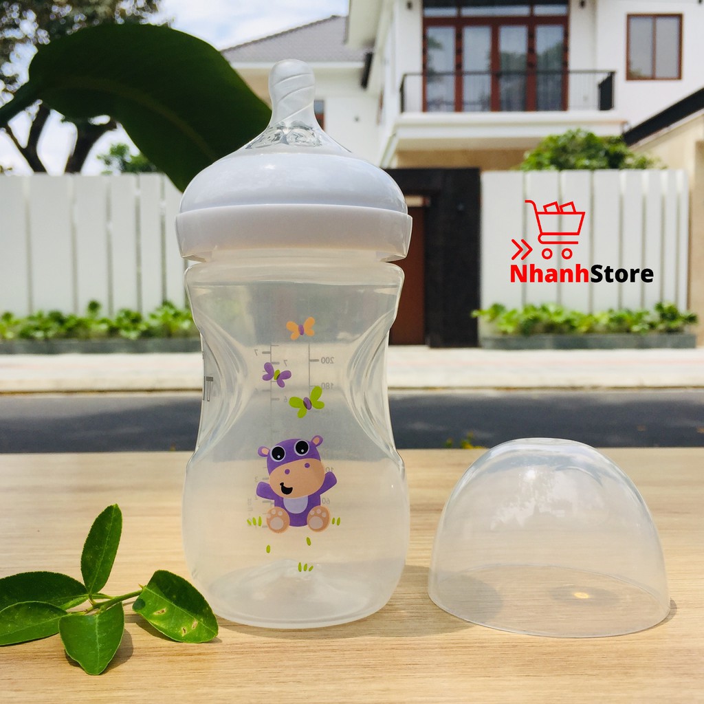 Bình sữa Avent Nautural 260ml Họa tiết Hà mã, Hạc hồng