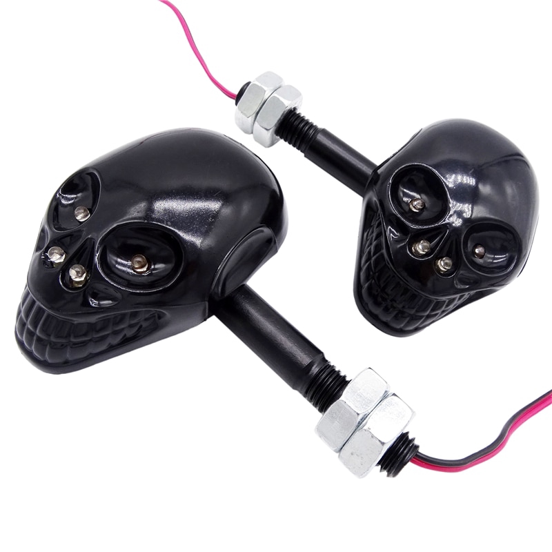 1 Cặp Đèn Tín Hiệu Xe Máy Hình Đầu Lâu Trắng / Đen 12v