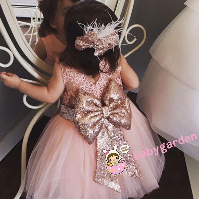 ღ♛ღPricess Kids Baby Girl Sequins Boknot Dress Party Dresses Christmas Costume