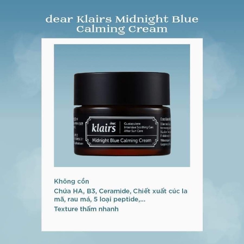 Kem dưỡng ẩm, phục hồi, làm dịu da Klairs Midnight Blue Calming Cream