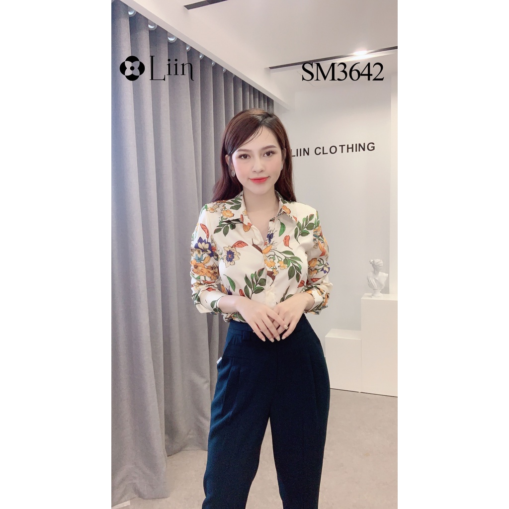 Áo sơ mi nữ dài tay chất Lụa cao cấp họa tiết Lá Hoa xinh xắn Liin Clothing SM3462 | BigBuy360 - bigbuy360.vn