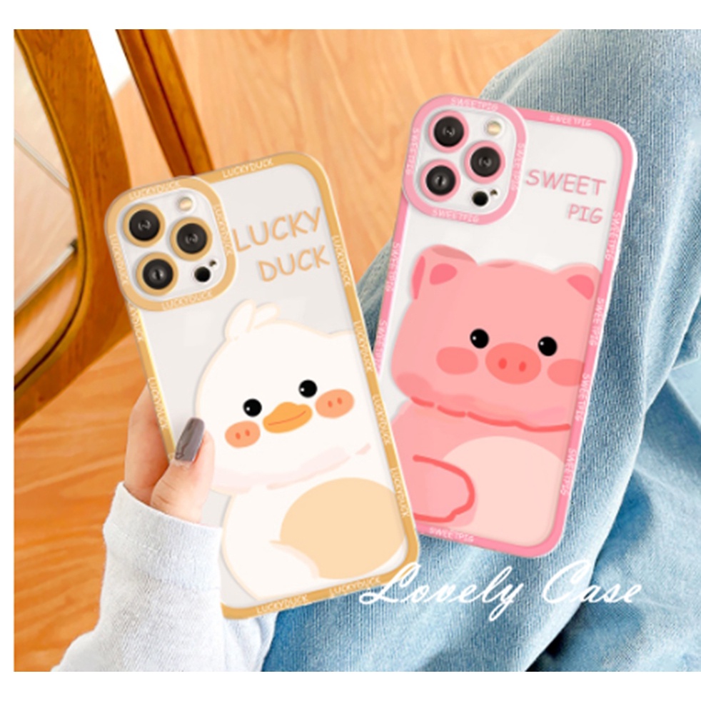 IPhone 14 13 12 11 Pro Max X XR Xs Max 8 7 6 6s Plus SE 2020Ốp Điện Thoại Mềm Trong Suốt Hình Heo Hồng Và Trắng Cho