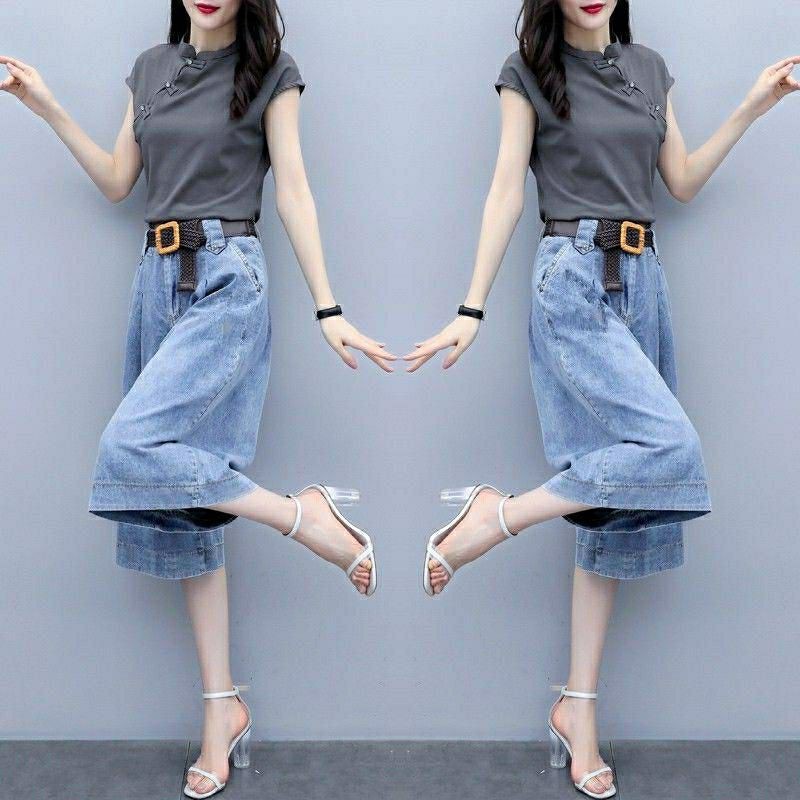 Quần jean lửng ống rộng dành cho người mập 60 - 65 ký