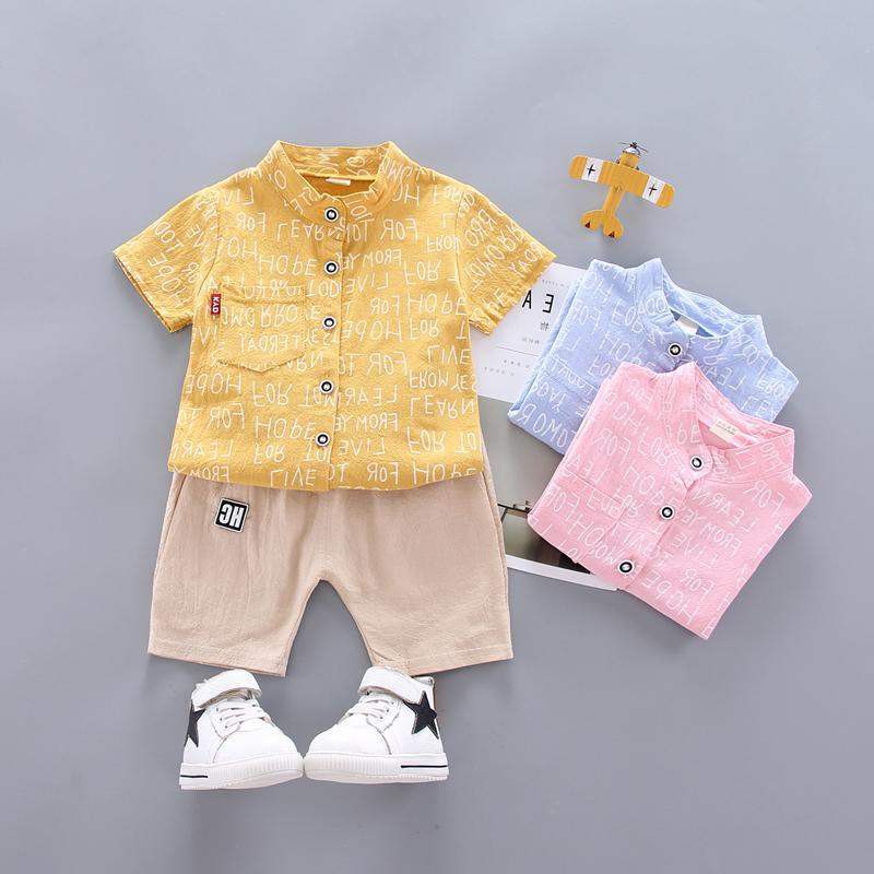 Bộ áo thun ngắn tay in chữ + quần sọt cho bé trai