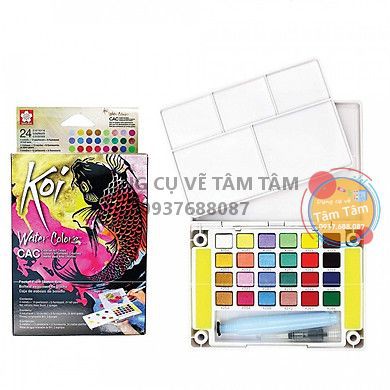 [ TÂM TÂM ]-KOI WATER COLORS có ánh ngọc trai 24-COLOR SET WITH WATERBRUSH-