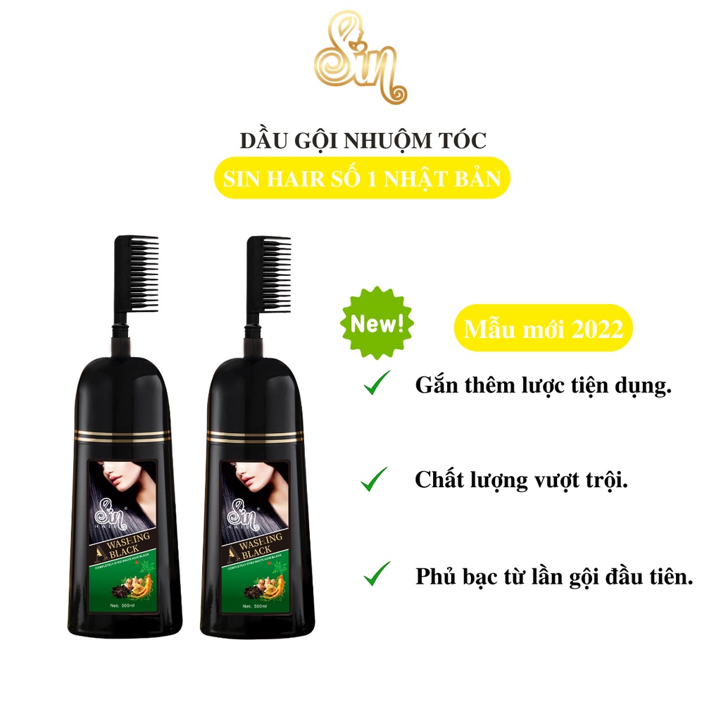 [Chính hãng Nhật Bản] Combo 2 dầu gội Sinhair đen - Phủ bạc từ lần gội đầu tiên, lên màu nhanh, không phai màu