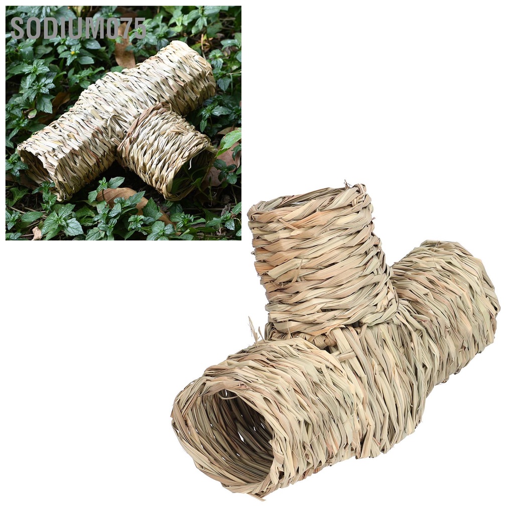 Sodium075 Hideaway Grass Tunnel Toy Ngôi nhà rơm với bốn lối vào mở cho chuột Hamster Syria Chồn Guinea Pig