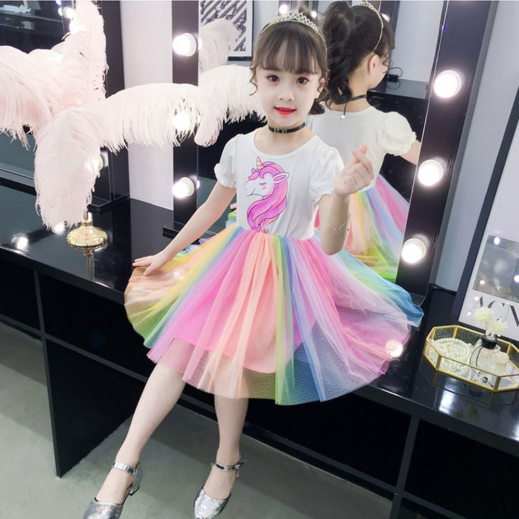 SUGE Cái mới váy con gái kỳ lân dễ thương ngựa con Tiệc sinh nhật của trẻ em váy cầu vồng