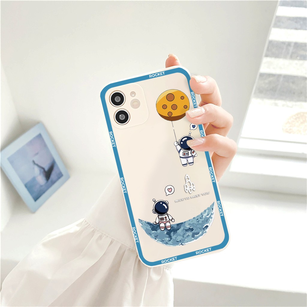 Ốp lưng iphone cạnh vuông Phi hành gia mặt trăng dành cho iphone 6 đến 14promax - E130