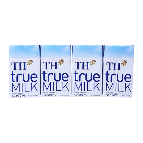 Lốc 4 hộp sữa TH TRUE MILK có đường/ nguyên chất 110ml-180ml