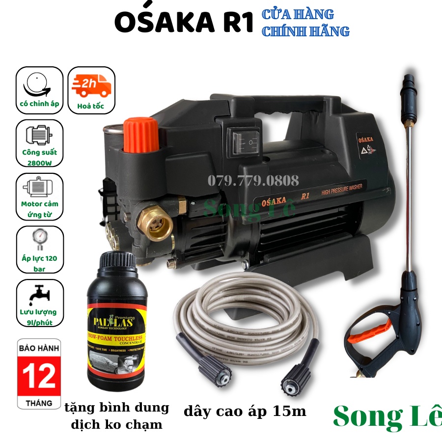 Máy Rửa Xe Có Chỉnh Áp OSAKA R1 - 2800W - BH 12 tháng - Máy rửa xe, dây 15m May rửa xe gia đình, rửa xe mini